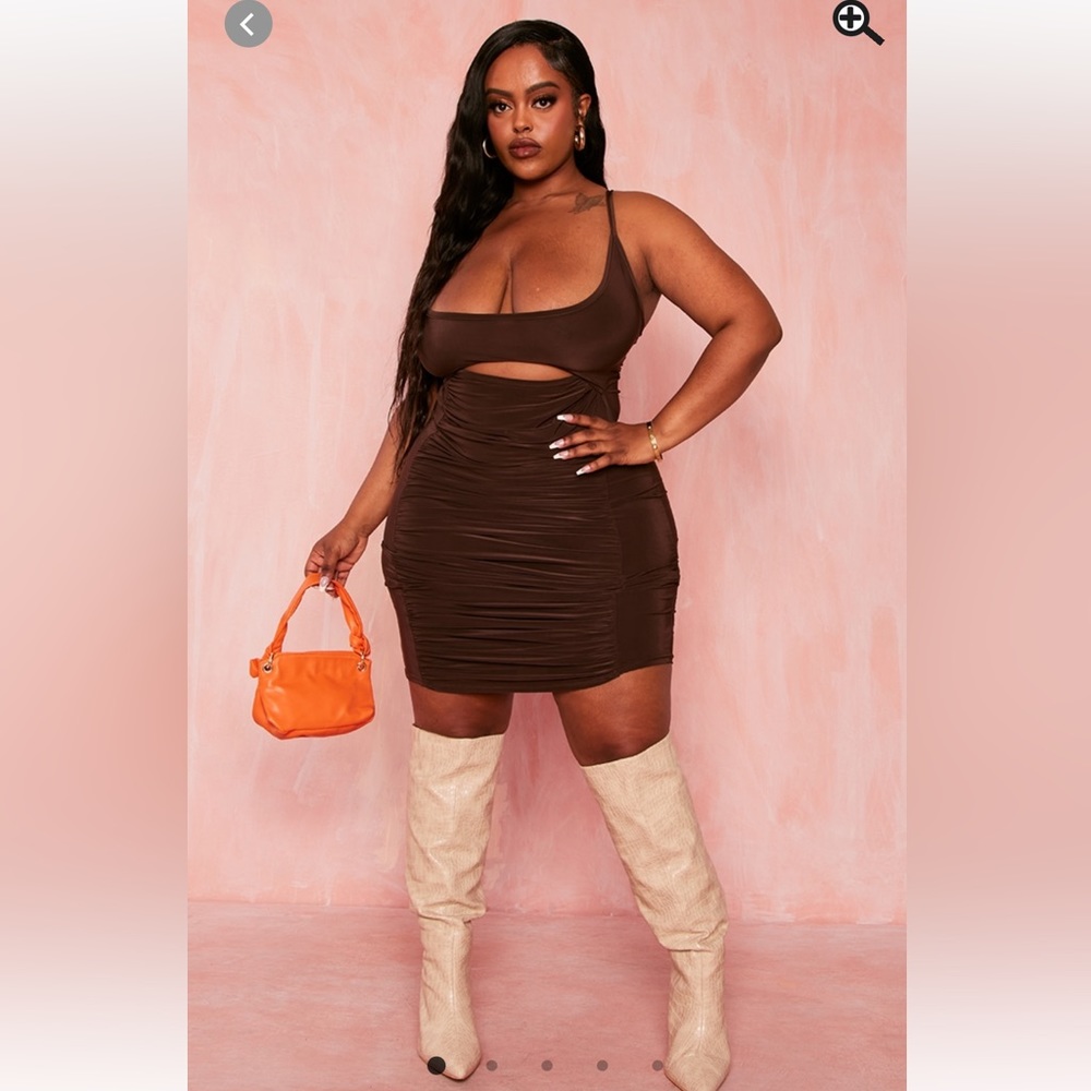 PLT Plus Chocolate Slinky Ruched Midi Dress